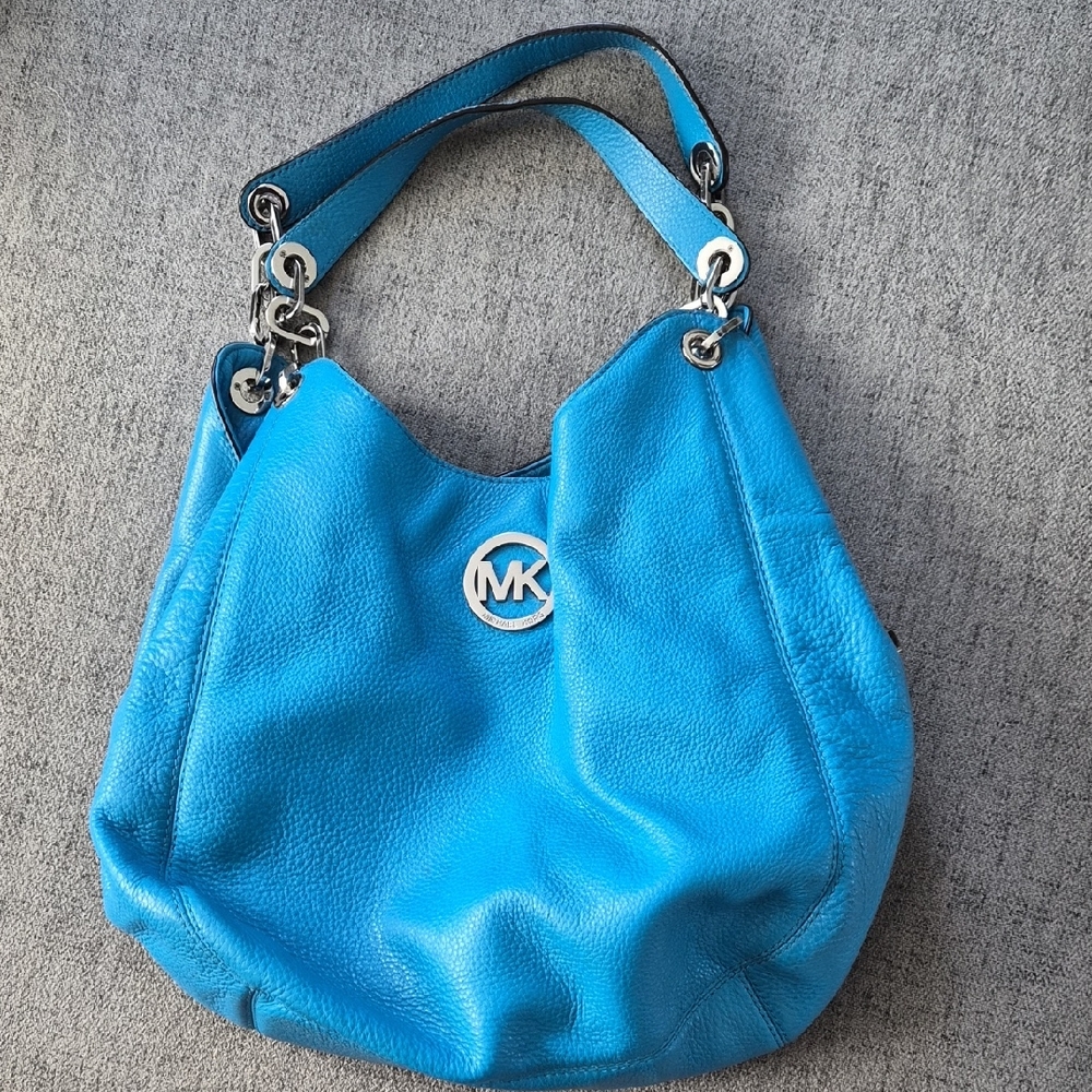 Michael Kors Pebbled Leather Hobo Bag in Turquoise Blue